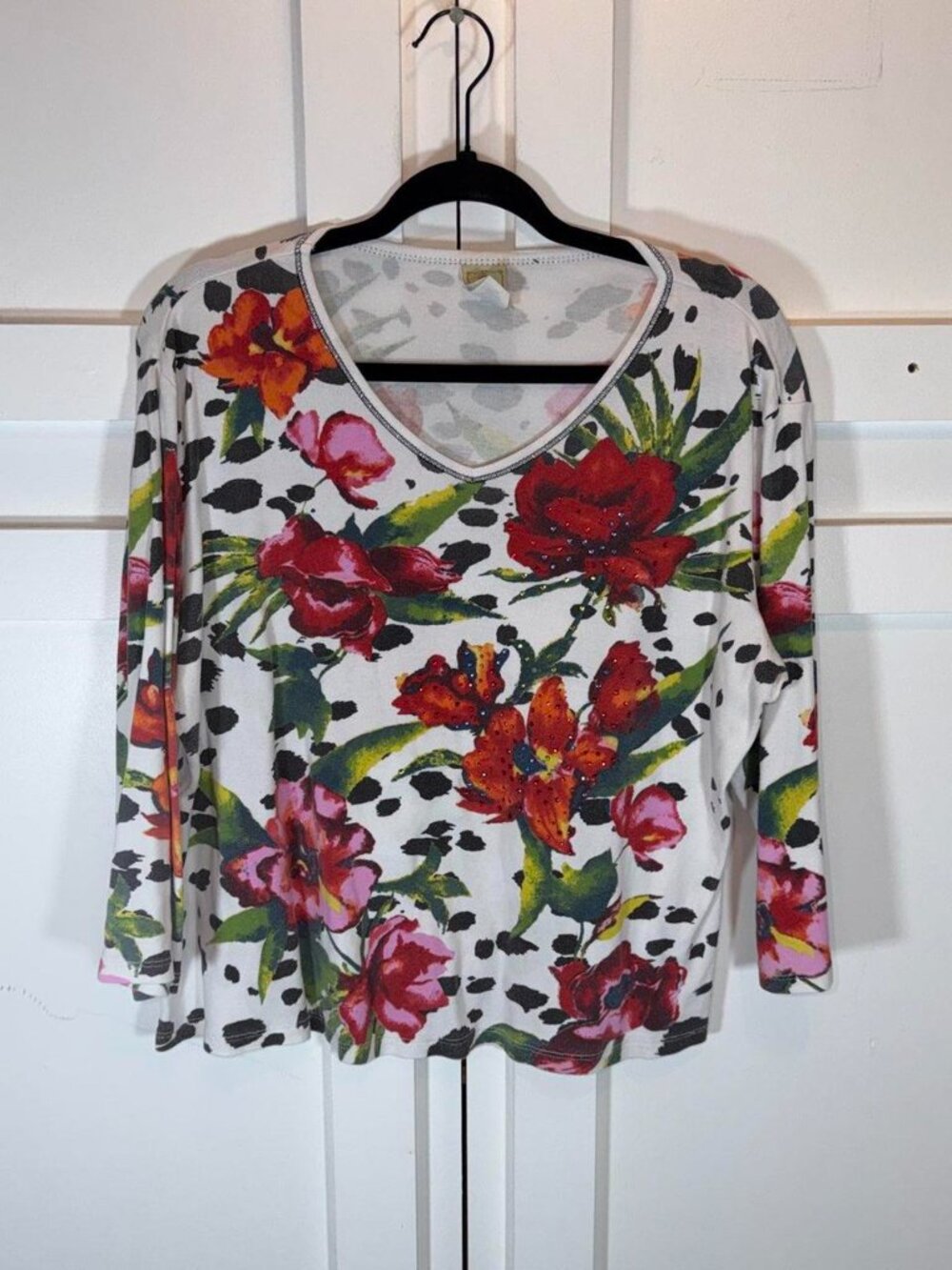 Jess & Jane Floral Top Women PXL White Multicolor